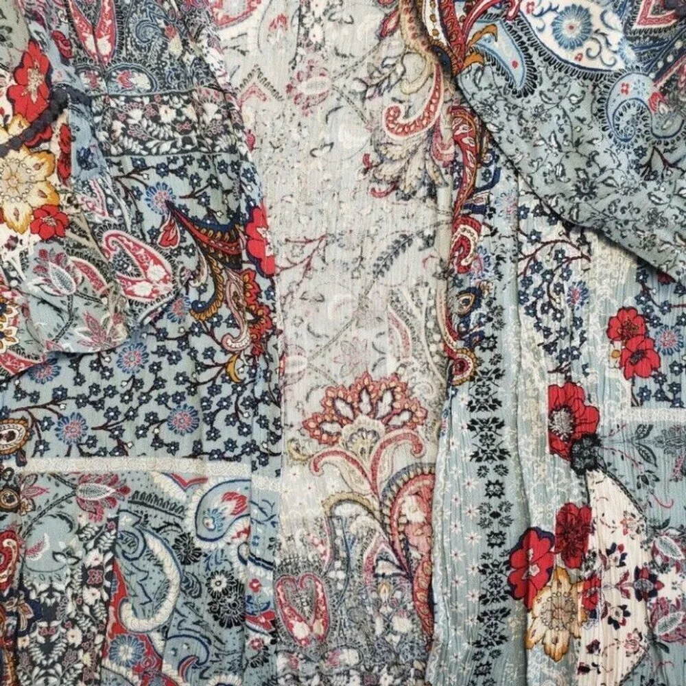 Womens Floral Print Long Sleeve Kimono Jacket Knox Rose Salt Marsh Blue Size S - Picture 3 of 6